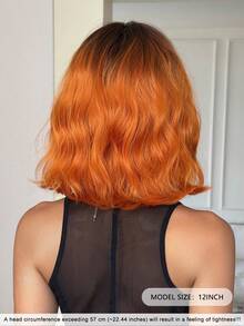NICKY WALL 12Inch Short Wave Orange Wigs For Women,Elegant Wavy Curly Bob Wigs With Full Bangs,High Density Fluffy Synthetic Heat Resistant Fiber Hair Wig For Daily Party Wear, Halloween Cosplay Wigs - Cam bẩn - Xem 2