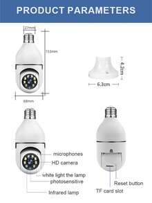 1pc Smart WiFi Security Camera Bulb E27 Screw-In Hardwired, Modern White Round Design With Night Vision Motion Detection 360° Pan Tilt Surveillance Camera For Home Indoor Outdoor Use