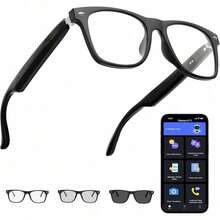 AI Translation Smart Glasses With Chat GPT For Men And Women, Bluetooth Sunglasses With Translator 164 Languages , Music Playback & Hands-Free Calls, UV & Blue Light Protection Pure Black Sunglasses - 黑色 - 查看 3