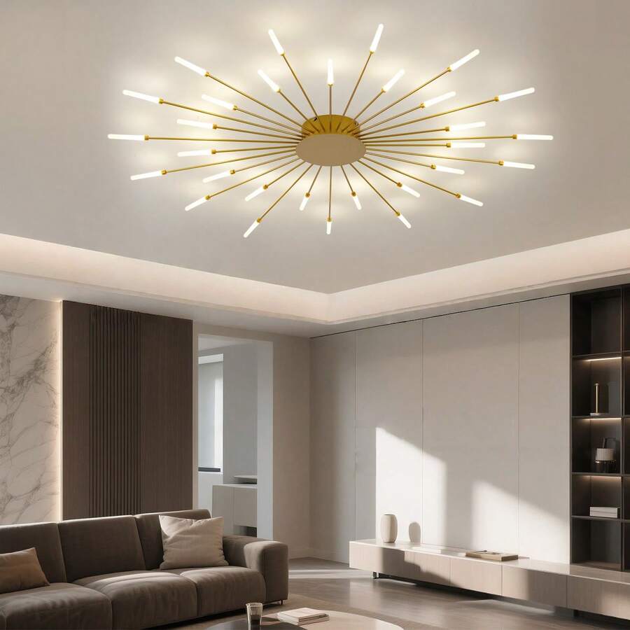 Đèn trần pháo hoa Starburst hiện đại, tùy chọn 28/30/42 bóng, 3 màu điều chỉnh độ sáng, vàng đen trắng, đèn gắn sát trần cho phòng khách phòng ngủ hành lang trang trí nhà cửa - Nhiều màu - Xem 1