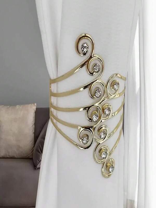 2pcs /1pc Glam Style Metal Curtain Tiebacks - Crystal Wing Design, Adjustable Curtain Holdbacks For Bedroom And Living Room, Strong And Durable Home Decor Accessories