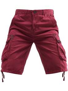 Plus-Size Men's Solid-Color Pure Cotton Fashionable Casual Campus College Style American High Street Outdoor Mountain Tactical Style Workwear Shorts - 珊瑚紅 - 查看 3