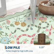 1Pcs Room Decor Modern Washable Scalloped Floral Snake Area Rug For Living Room Indoor Bedroom Foldable Floor Mats, Soft Low Pile Non Shedding Carpets For Offices Non-Slip Runner For Hallway Dorm - Green - View 8