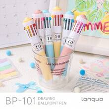 Languo 60-Color Oil-Based Ballpoint Pen - 10-Color Combined With 1-Color Multi-Color Pen For Diary Writing, Drawing And Note-Taking - 0.8mm Cute Cartoon Soft Grip Gel Pen, Gel Pen - Student Comic Drawing Colored Ballpoint Pen, Notebook Pen, Creative Stationery