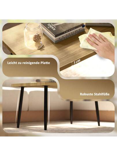 Coffee Tafel Set Of Side Tables Steel Frame, Living Room Bedroom Natural view 5