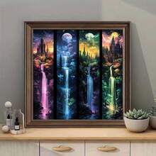 مجموعة رسم الألماس بالكامل 5D للبالغين، قلعة مع شلال والقمر، فن فسيفساء الألماس، مناسب للمبتدئين DIY، لوحات نقاط الألماس مع الحرف اليدوية لديكور المنزل