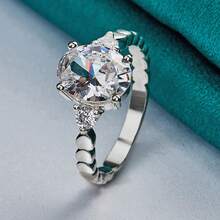 925纯银镀金爪镶锆石7-10#戒指女士婚礼订婚派对时尚饰品 - 銀色 - 查看 3