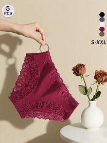 5条装对比色蕾丝透气内裤