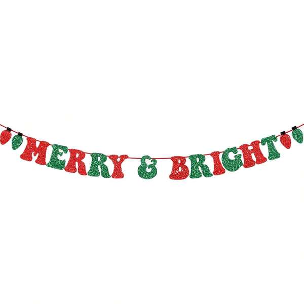 Glitzerndes Weihnachtsbannerdekor, Weihnachtsdekorationen für Kamin, Weihnachtsmann-Banner, Frohe Weihnachten Schild für Kaminsims, Wand, Fenster, Weihnachtsparty Geschenkideen