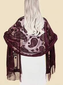 1pc Women's Classic Retro Paisley Pattern Tassel Velvet Shawl, Fashionable & Elegant Holiday Dress, Party, Wedding Shawl, Multifunctional Outerwear, Decorative Long Scarf