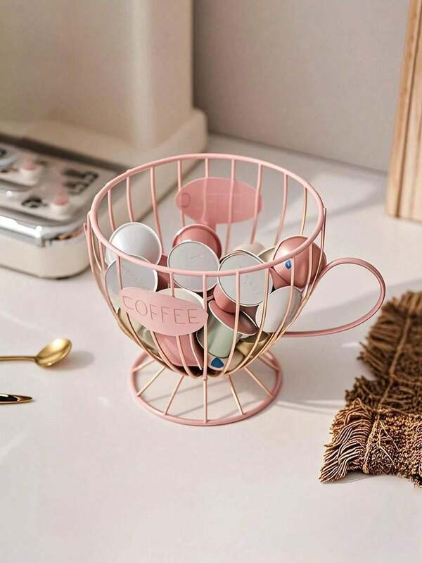 1 pieza Cesta de almacenamiento de cápsulas de café, organizador de frutas y aperitivos, disponible en varios colores, base de marco de hierro estable, adecuado para cápsulas de café, aperitivos, mejora el ambiente de la cafetería, adecuado para el hogar, la cocina, la sala de estar, interior/exterior, cafetería, taza de almacenamiento decorativa