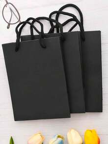 5/10 Stücke schwarze Geschenktüten mit Griffen, Kraftpapier-Einkaufstüten mit Griffen, Papiertüten für Partys, Einkäufe, Hochzeiten, Geburtstage, Abschlussgeschenke