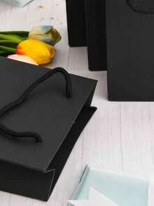 5/10 Stücke schwarze Geschenktüten mit Griffen, Kraftpapier-Einkaufstüten mit Griffen, Papiertüten für Partys, Einkäufe, Hochzeiten, Geburtstage, Abschlussgeschenke