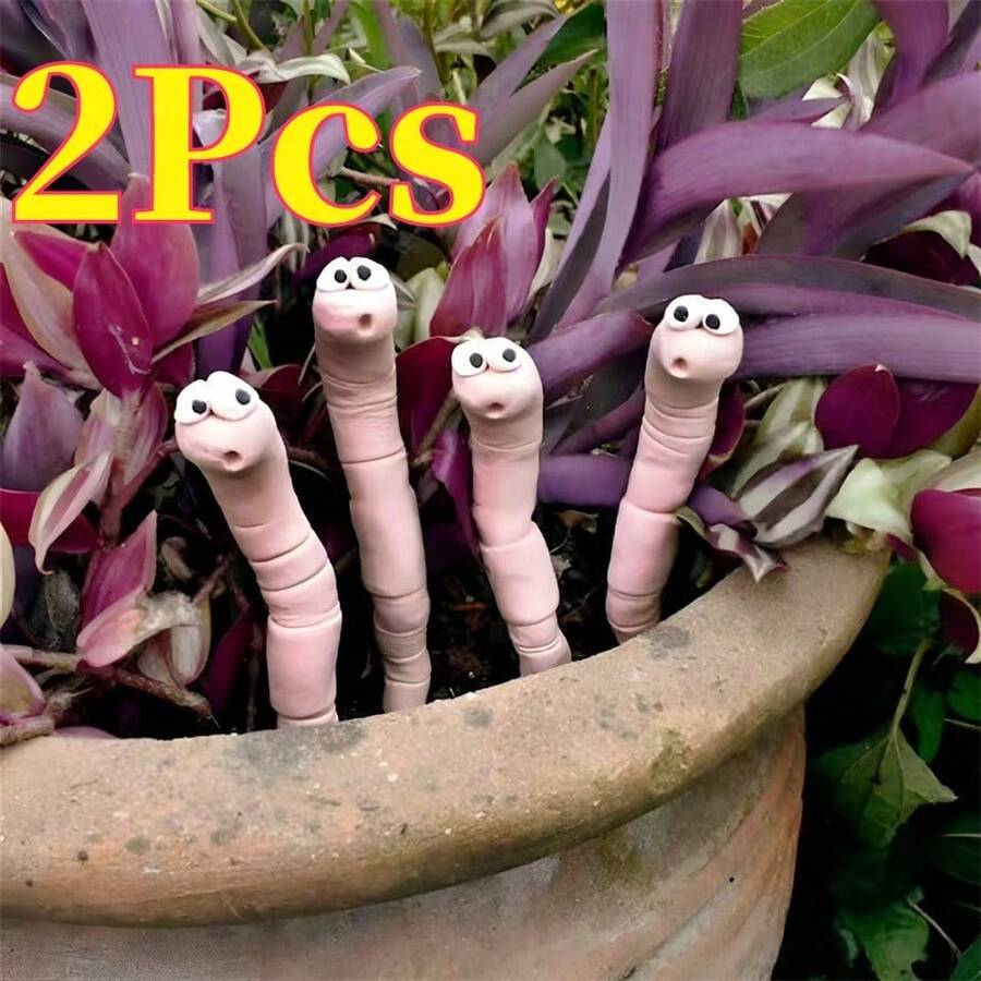 2Pcs Cute Cartoon Face Potted Plant Humidity Monitor - Resin Soil Moisture Sensor,No Battery Needed,Cute And Practical Plant Care Accessories,Indoor Gardening Tool,Plant Hydration Monitor,Whimsical Home Decor,Decorative Plant Accessory,Lightweight Resin Rectangular Design For Indoor/Outdoor Use,Contemporary Style,Indoor Plant Decor | Playful Design | Durable Planters,Plant Decorations - Pink - View 1