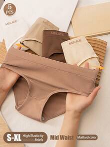 5Pcs Seamless Panties Mid Waist Maillard Color Women's Briefs Lifting Buttock High Elasticity Panty Comfortable & Breathable Woman Lingerie Ladies Flat Belly Sheath Underwear