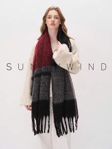 1 Stück Damen Lässiger Vielseitiger Warmer Polyester Karo Schal für Herbst/Winter - Schwarz - Übersicht 5