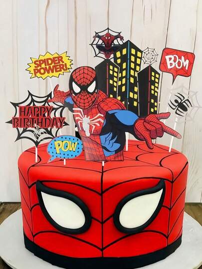 Marvel 1 pezzo Decorazione per torta con ragnatela multicolore, inserimento a spina per tavolo da dessert, festa di carnevale, Ognissanti, compleanno