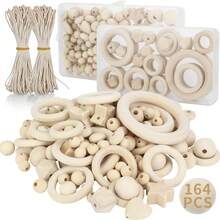 416 件 Packra 木珠 Macrame 套装，DIY 工艺品木环，带孔木球套件包含 110 颗天然木珠，15 个木环 Macrame 配件包，每包 126/164/204/416 件 - 禾木材料包 - 查看 10
