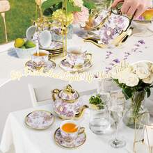 Vintage Purple Ceramic Tea Set 20-Piece | Gold Stand For Holiday Gift - Màu tím - Xem 5