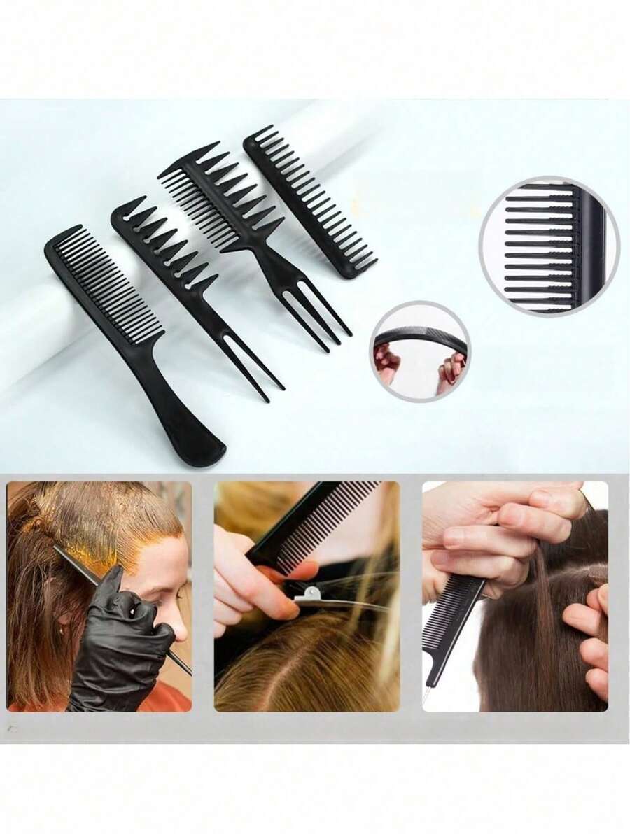 黑色沙龙造型梳 10支装碳纤维卷翘梳 手工挑染发梳 碳纤维分叉梳 造型梳 女士发梳