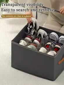 1 pièce Boîte de rangement pour chaussures pliable en tissu pouvant contenir jusqu'à 12 et 16 paires. Avec séparateurs réglables. Organisateur de chaussures pour placard avec couvercle transparent. Boîte de rangement pour chaussures, panier de rangement pour vêtements, boîte de rangement pour vêtements. Convient pour une utilisation domestique, toutes saisons