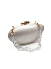 1 pieza Elegante bolso de mano de acrílico blanco perla para mujer, bolso de embrague de acrílico de mármol elegante para la noche, bolso de cosméticos perfecto para fiesta, boda, baile de graduación, banquete, Navidad