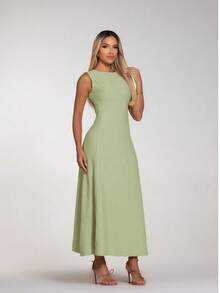 Women's Marrente Party Dress Long Prom Dress With Round Neckline Wedding Event Dress, Party Dress, Wedding Guest Dress, Party Dress No Ironing S M L - 橄欖綠 - 查看 1