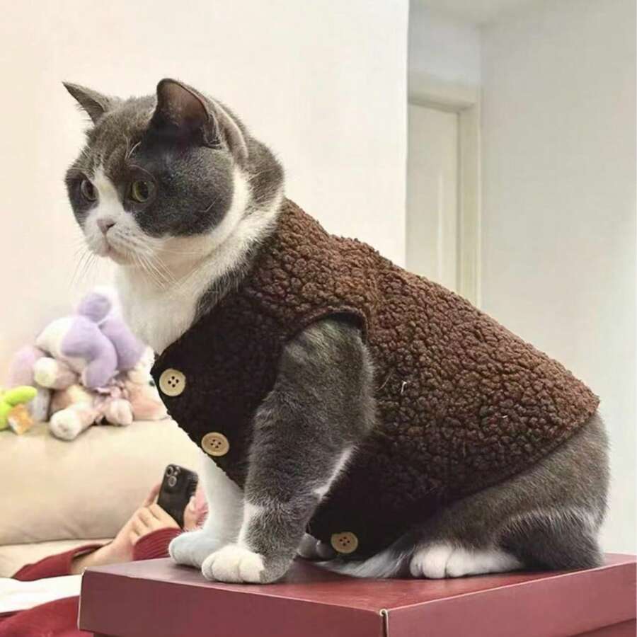 Warm Fleece Vest For Cats, Suitable For Autumn/Winter, Cozy Outfit For Breeds Like , British Shorthair, Siamese