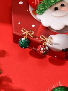 1 pereche cercei mici eleganti cu fundă de cadou de Crăciun minimalist drăguț