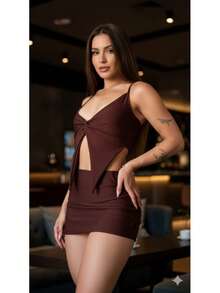 Mini Skirt Set With Asymmetrical Cropped Short Tight Women's Fashion Gringa - Rust Brown - View 1