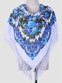 1 pieza Chal multicolor con estampado floral retro tradicional de peonía para mujer, elegante y cálido, adecuado para otoño/invierno, gran regalo para mamá para vestir - Multicolor - Ver 20