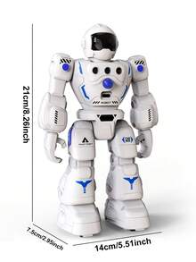 1pc Programmable Remote Control Robot Toy - Equipped With Dancing, Singing, Programming And LED Eyes Functions, Rechargeable RC Robot With Auto-Demo Mode, STEM Learning Toy Suitable For 3-12 Years Old Boys And Girls, Great For Christmas, Easter, Halloween, New Year, Birthday Gifts (White)