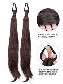 Synthetic Hair Extensions For Girls: High-Level Wavy Ponytail Set Natural-Looking (Includes Elastic Bands) Low-Pony Style Sweet And Energetic Wavy Double Ponytail Hairpiece - Multicolor - View 5