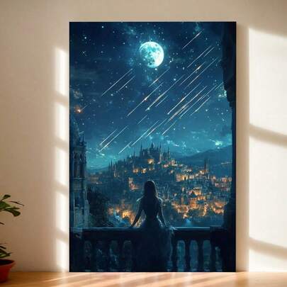 Canvas Poster City Of Falling Stars Fantasy Premium Poster – Magical Night Sky And Lanterns | Whimsical Fantasy Wall Art For Book Lovers | ACOTAR-Inspired
