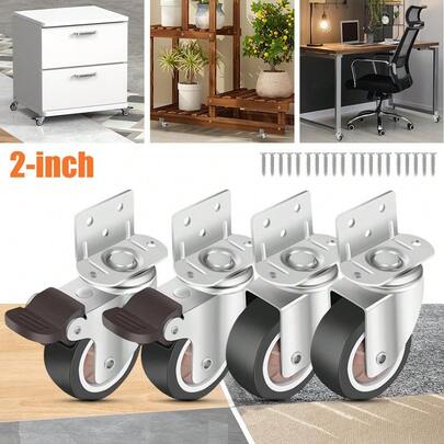 4 Pack Heavy Duty 240kg Capacity Castor Wheels With Brakes | 360° Swivel Plate & Double Ball Bearings | For Cabinet Table Crib Furniture | Scratch-Proof TPR Material | Includes M4*16mm Screws