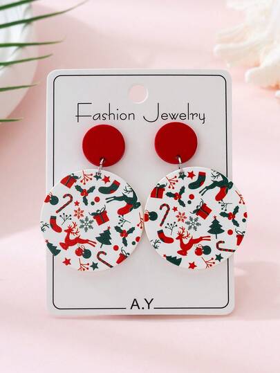 1 对圣诞权杖礼盒驯鹿漆仿陶瓷设计女士时尚珠宝耳环，节日聚会的完美装饰