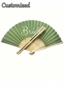 3/15/30pcs Set, Customized Summer Green Series Wedding Gift Fan Set, Ladies Folding Fan, Green Series Bowknot, Transparent Sandbag, Wedding Party Decoration. Suitable For Bridal Gift Parties, Birthday Party Favors, Bridesmaid Group Photo Props, Summer Fans, Event And Party Supplies, Multi-Item Party Gift Bags, Solid Color Casual Bamboo - Multicolor - View 3