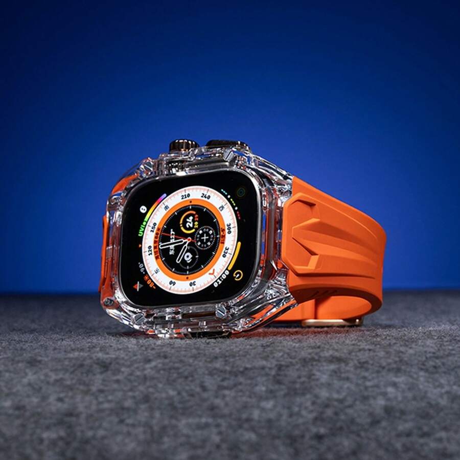 Kit de modification transparent pour Apple Watch Série 11 42 mm 46 mm, Ultra 3/2/1 49 mm 44 mm 45 mm, comprend le bracelet de montre et le boîtier de montre, convient également aux séries de montres 10 9 8 7 6 5 4, boîtier de montre + bracelet de montre en TPU