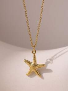 1pc Minimalist Everyday Starfish Pendant Necklace, Stainless Steel Casual Jewelry Necklace For Women