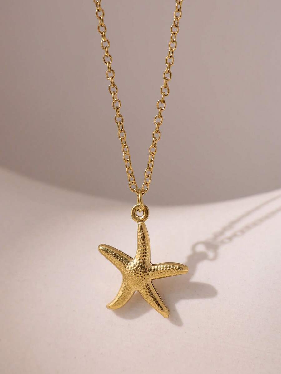 1pc Minimalist Everyday Starfish Pendant Necklace, Stainless Steel Casual Jewelry Necklace For Women