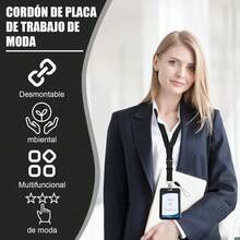 Porta Gafete, Porta Credencial Gafete con Cordón, Porta Gafete de Retráctil, Mosquetón Retráctil y Correa de Cordón Desmontable, Para Tarjetas de Empleado(Negro2-ABS) - Negro2-ABS - Ver 3