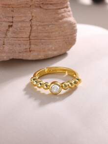 1pc Fashionable Ball Bead Ring, Women's Stainless Steel Material In Gold Color, Freely Rotatable, Helps Relieve Stress And Anxiety, Birthday Party Jewelry Gift