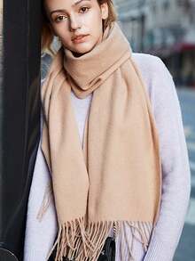 1 Stück klassischer einfarbiger Schal mit Quasten aus 100% Wolle für Damen & Herren, warm, dekorativ, vielseitig, eleganter Business-Stil, geeignet für den Outdoor-Einsatz im Herbst/Winter