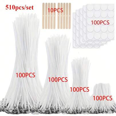 310/510 Pcs Candle Making Supplies Set, 1"/3.94"/6"/8" Candles, 10 Candle Holders And 100 Candle Label Stickers, For Pillar Candles And Candle DIY