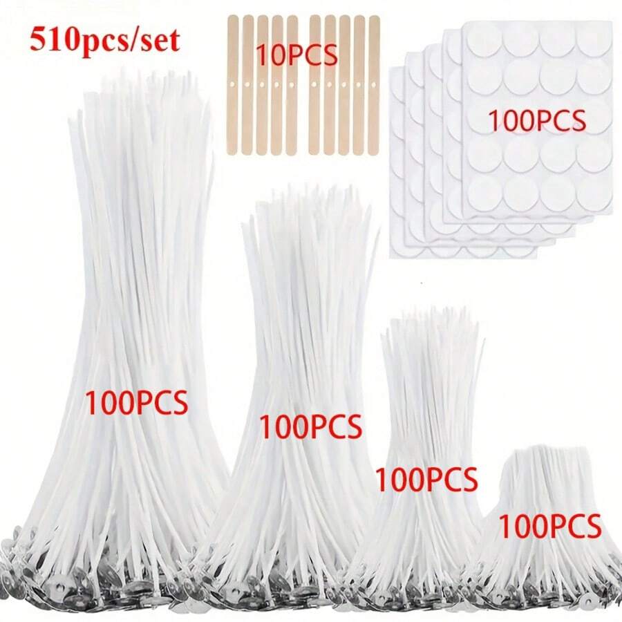 310/510 Pcs Candle Making Supplies Set, 1"/3.94"/6"/8" Candles, 10 Candle Holders And 100 Candle Label Stickers, For Pillar Candles And Candle DIY - White - View 1
