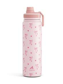 18/26/40盎司不锈钢保温运动水瓶，带吸管盖，宽口设计，双层防漏，保冷24小时，保温12小时 - 26oz粉紅蝴蝶結 - 查看 2