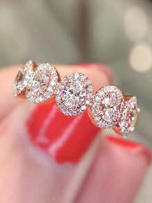 1枚时尚立方氧化锆戒指，女士结婚纪念日珠宝礼物 - 玫瑰金 - 查看 4