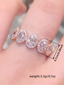 1枚时尚立方氧化锆戒指，女士结婚纪念日珠宝礼物 - 玫瑰金 - 查看 6