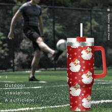 1pc40oz Stainless Steel Insulated Car Cup, Red Santa Claus Head Portrait, Super Festive Atmosphere, A Good Choice For Personal Use Or Giving As A Gift, Meets Daily Drinking Needs, Can Only Be Hand Washed, Holiday Gift.