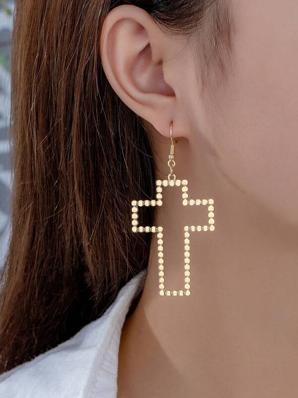 1 Pair Minimalist Sparkling Cross Pendant Earrings, Suitable For Women's Daily And Party Wear
